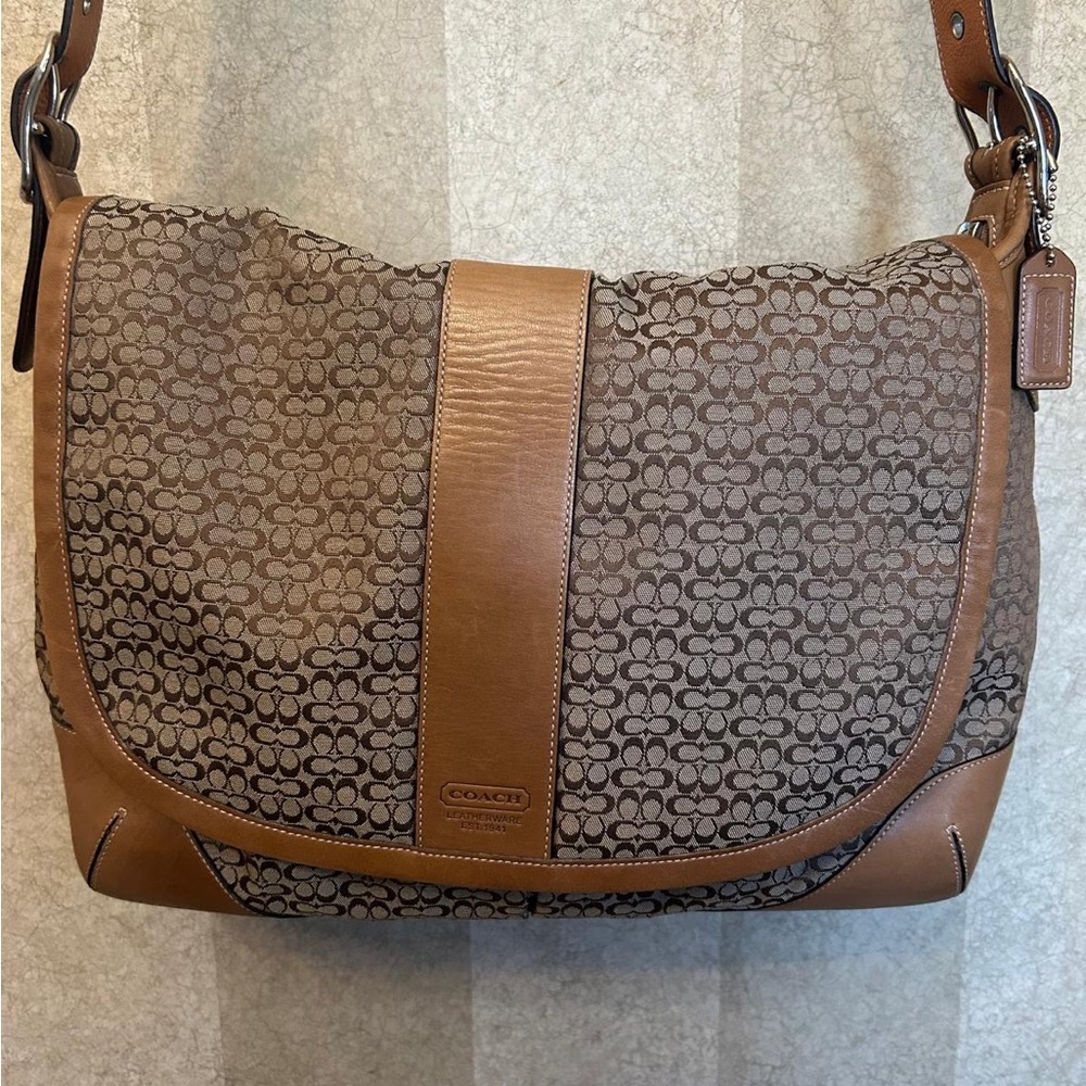 Coach Tan and Brown Signature Shoulder Bag